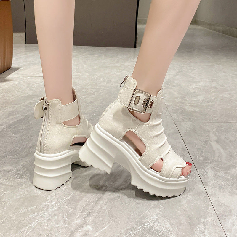 Women's Roman Platform Shoes Hollow-out Chunky Heel Platform Sandals