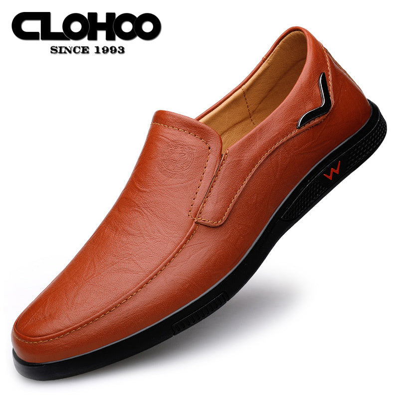 Men's Slip-On Casual Shoes - Genuine Leather Upper, Rubber Sole with PU Cushioned Insole, All-Season Comfort for Business & Vacation, Brown/Black, Casual Footwear | Classic Slipon | Rubber Sole Footwear
