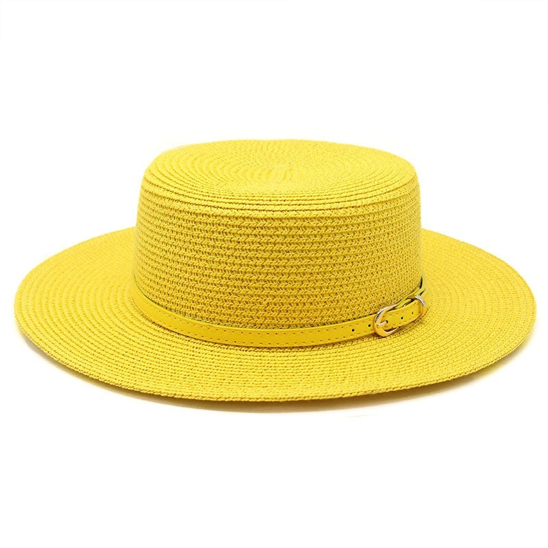 Wide Brim Flat Top Women's Spring And Summer Sun Beach Sun-proof Straw Hat