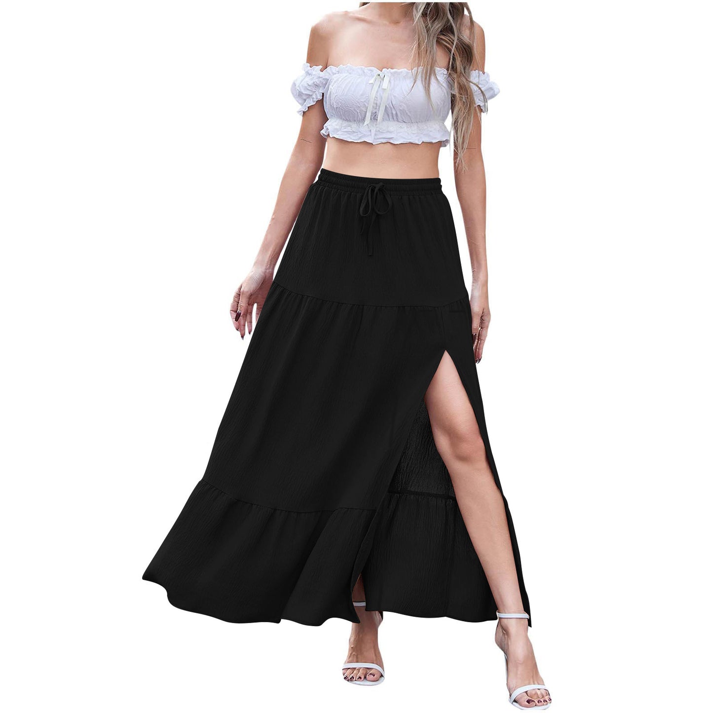 Women's Bohemian Solid Color Side Slit Skirt