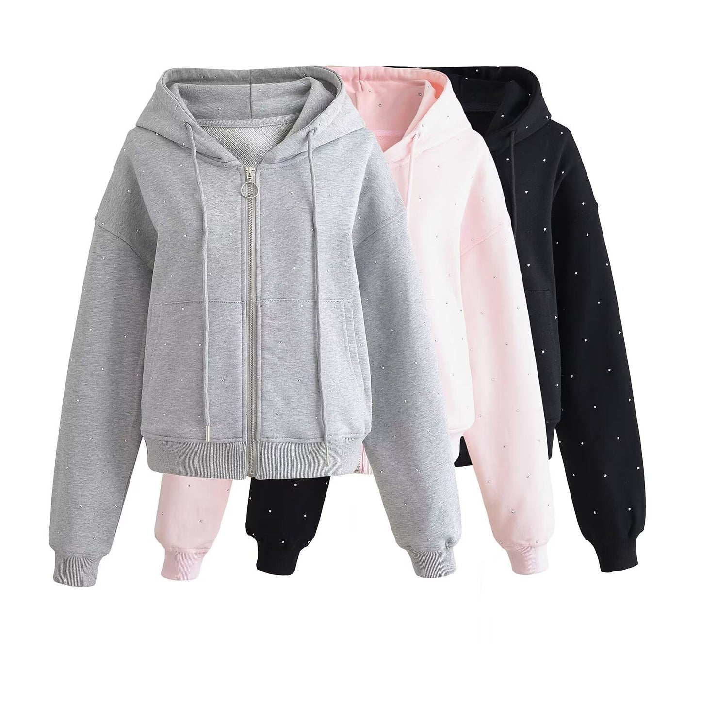 Summer New European And American Style Starry Rhinestone Hoodie With Drawstrings Coat Women's Sweater
