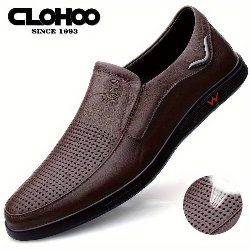 Men's Slip-On Casual Shoes - Genuine Leather Upper, Rubber Sole with PU Cushioned Insole, All-Season Comfort for Business & Vacation, Brown/Black, Casual Footwear | Classic Slipon | Rubber Sole Footwear