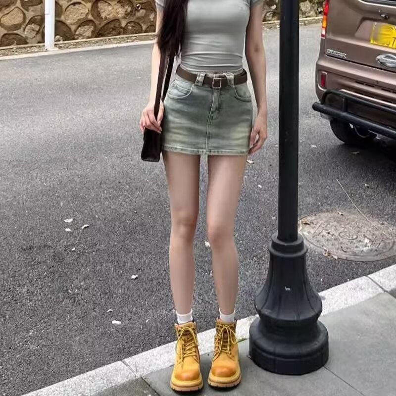 Women's Retro Denim A- Line Skirt Slimming