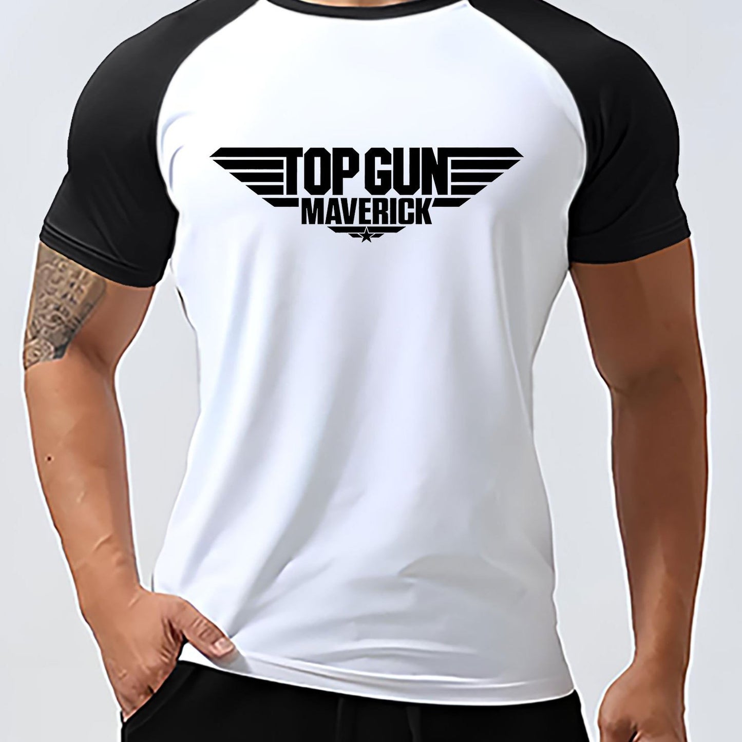 Top Gun Maverick Graphic Tee, Men'S Polyester Crew Neck T-Shirt, Casual Style, Slight Stretch Knit Fabric, Regular Fit, for Sports & Outdoor Activities, Spring/Summer Collection