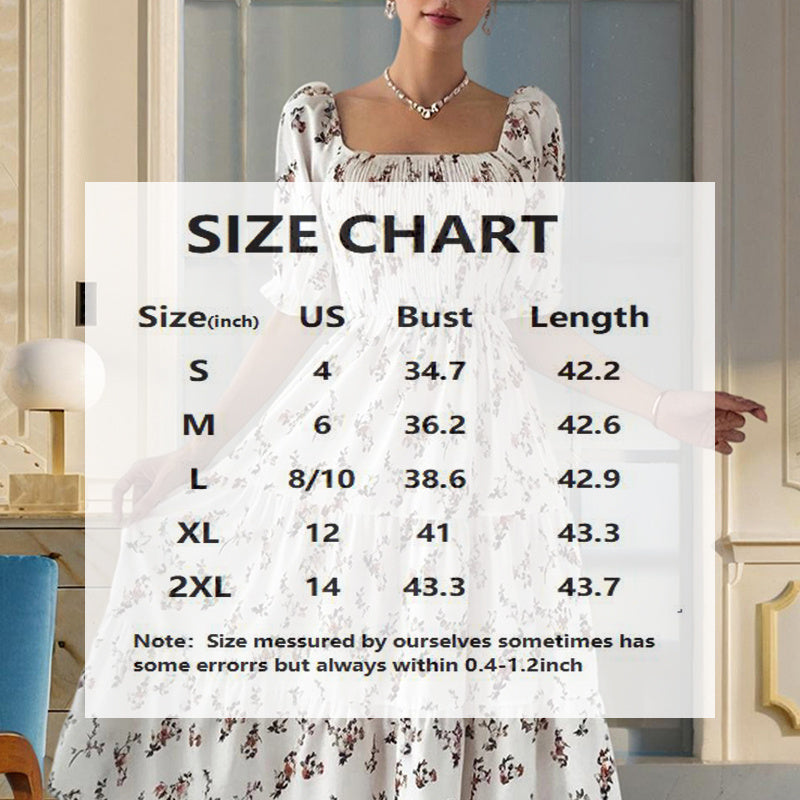 Women's Square Neck Short Sleeve A-Line Floral Print Dress Ruffled Sleeves Bust Smocked Elastic Boho Summer Vacation Dress
