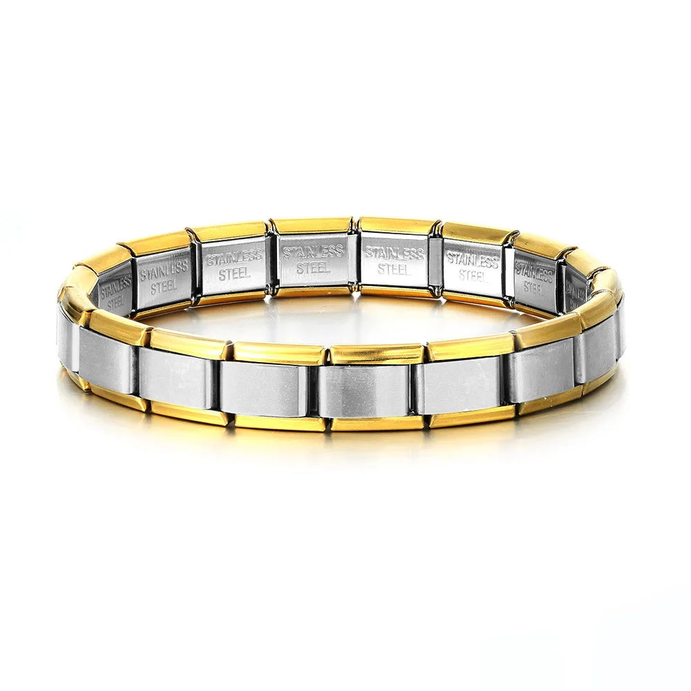 Trendy Square Italy Stainless Steel Bracelets For Women Men HipHop Metal Italian 18 Modules Bracelet Stretchable Jewelry