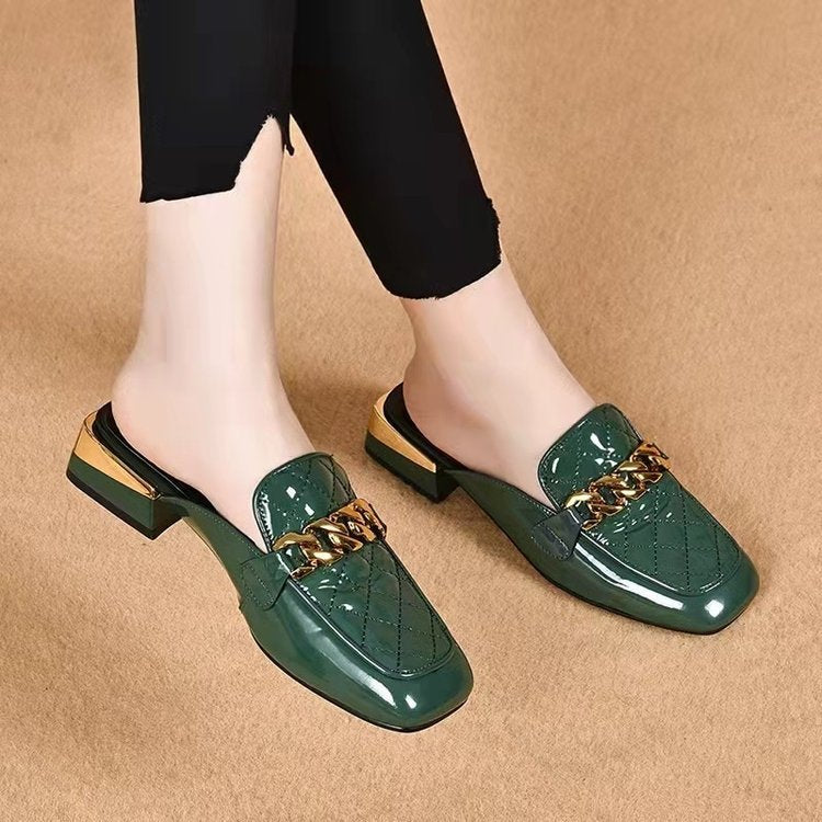 Women's Spring And Summer New Women's Shoes Mid Heel Toe Box Slippers