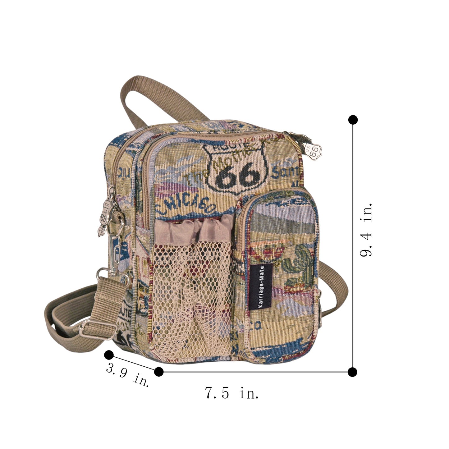 Stylish Compact Crossbody Sling Bag with Adjustable Strap, Durable Woven Fabric, Multiple Compartments, and Unique Route 66 Travel Print for Everyday Adventures