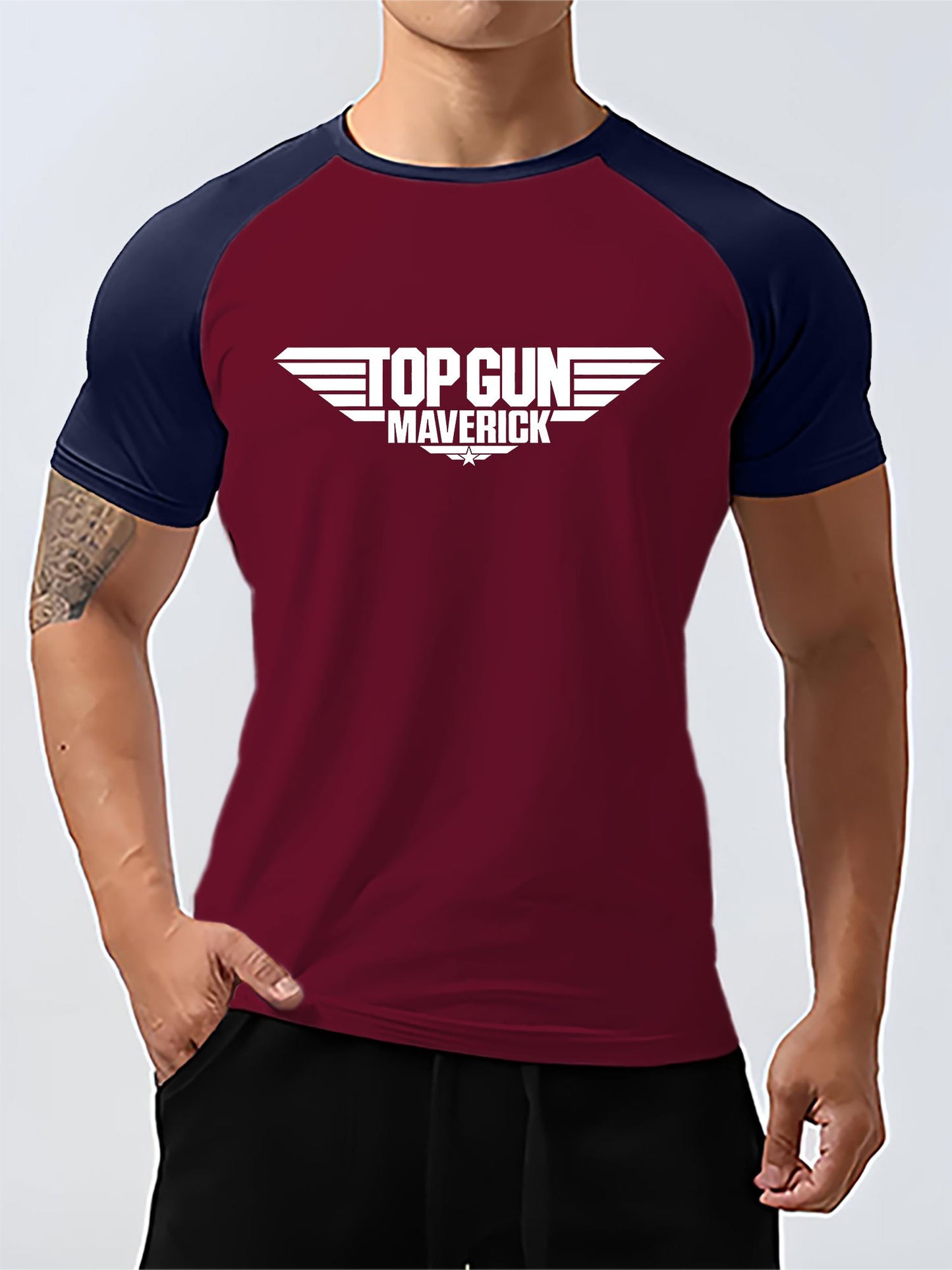 Top Gun Maverick Graphic Tee, Men'S Polyester Crew Neck T-Shirt, Casual Style, Slight Stretch Knit Fabric, Regular Fit, for Sports & Outdoor Activities, Spring/Summer Collection