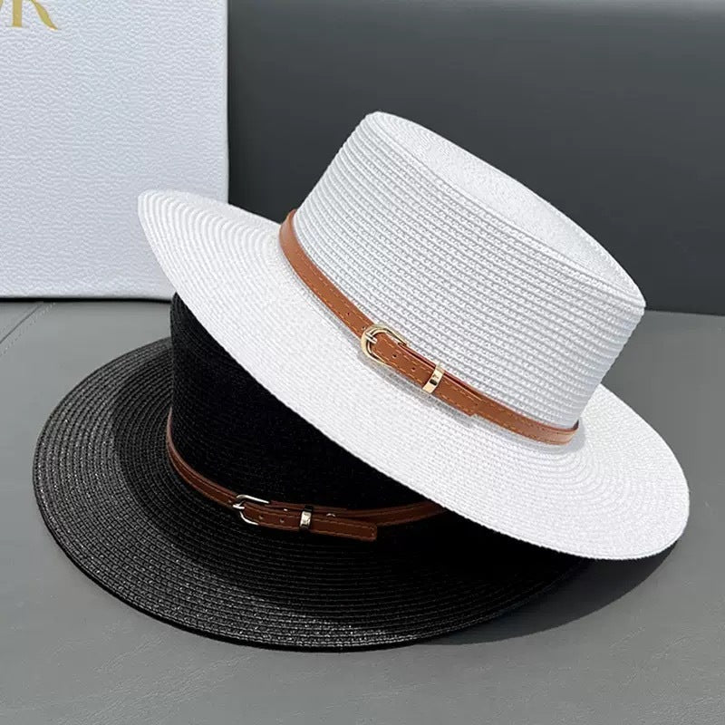 Straw Wide Brim Sun Protection Flat Top Hat Children