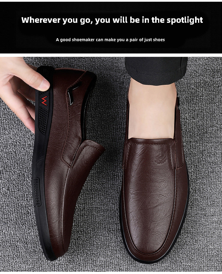 Men's Slip-On Casual Shoes - Genuine Leather Upper, Rubber Sole with PU Cushioned Insole, All-Season Comfort for Business & Vacation, Brown/Black, Casual Footwear | Classic Slipon | Rubber Sole Footwear