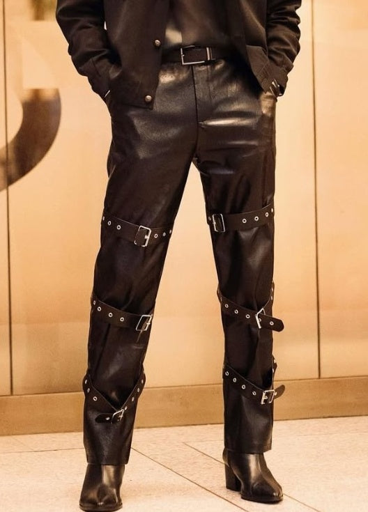 2025 Men's Fashion Multi-Buckle PU Leather Trousers
