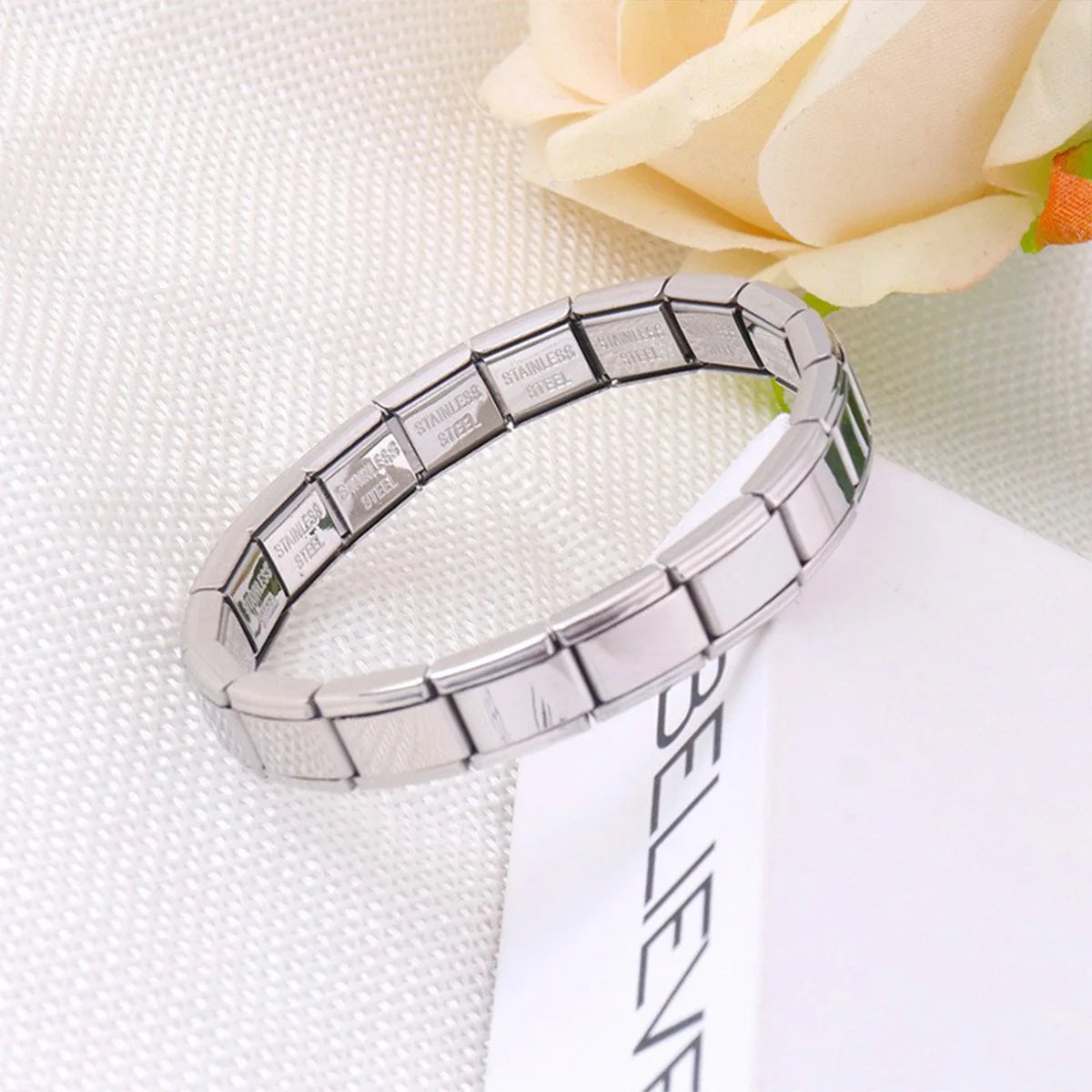 Trendy Square Italy Stainless Steel Bracelets For Women Men HipHop Metal Italian 18 Modules Bracelet Stretchable Jewelry