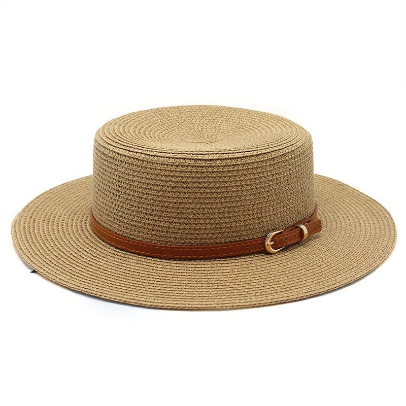 Wide Brim Flat Top Women's Spring And Summer Sun Beach Sun-proof Straw Hat