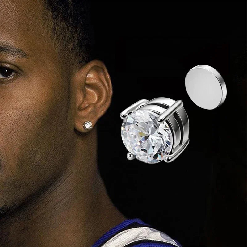 6 Pcset Crystal Strong Magnetic Ear Stud Clip Earrings for Men and Women Punk Round Zircon Magnet Earrings Non Piercing Jewelry