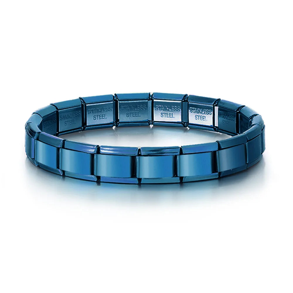 Trendy Square Italy Stainless Steel Bracelets For Women Men HipHop Metal Italian 18 Modules Bracelet Stretchable Jewelry