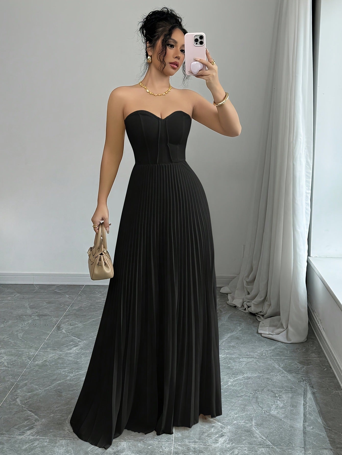 Women's French Tube Top Solid Color Waist Tight Elegant Dress