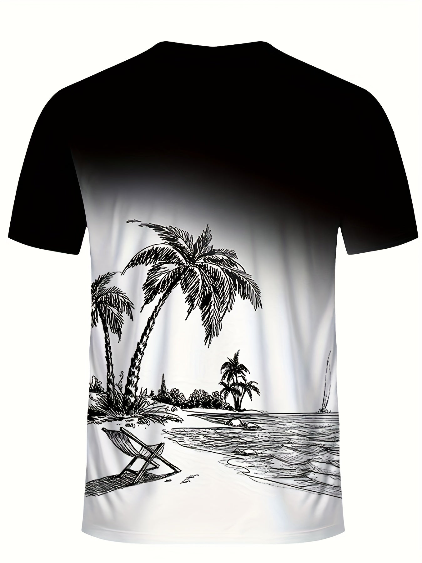 3D Digital Print T-Shirt and Shorts Set - Black & White Botanical, Casual Round Neck Top with Kangaroo Pocket, Perfect for Outdoor Activities & Fitness, Spring/Summer Collection