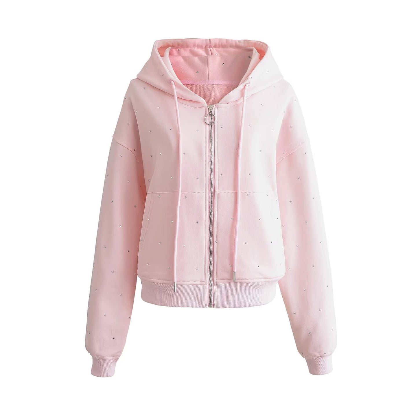 Summer New European And American Style Starry Rhinestone Hoodie With Drawstrings Coat Women's Sweater