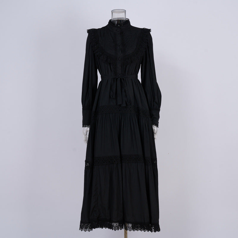 Design Embroidered Shirt Waist-tight Slimming Lantern Sleeves Long Skirt