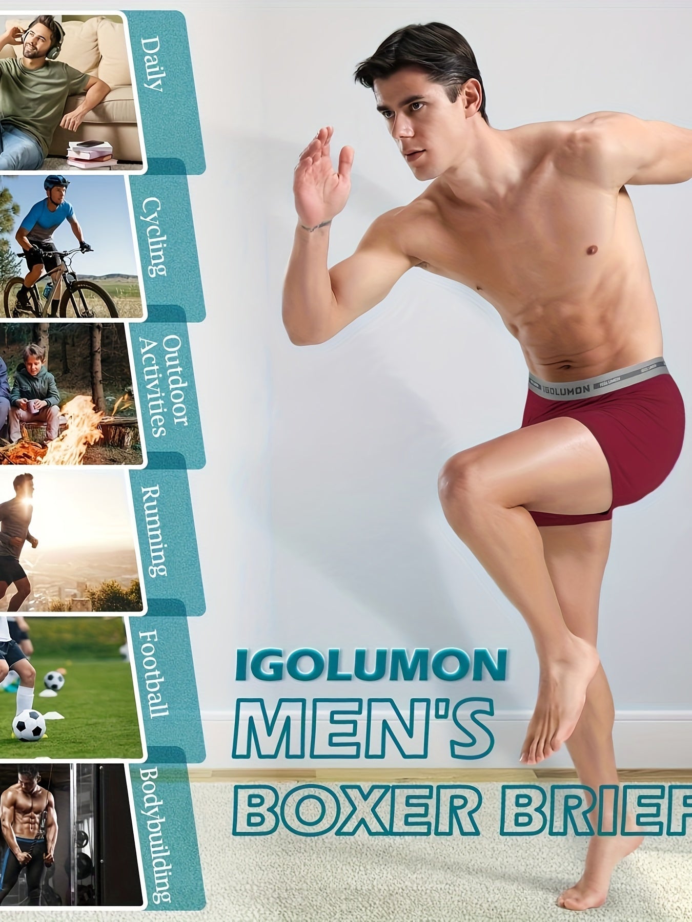 6 Pack Soft Bamboo Rayon IGOLUMON Mens Underwear, Breathable Boxer Briefs For Men Trunks With Fly