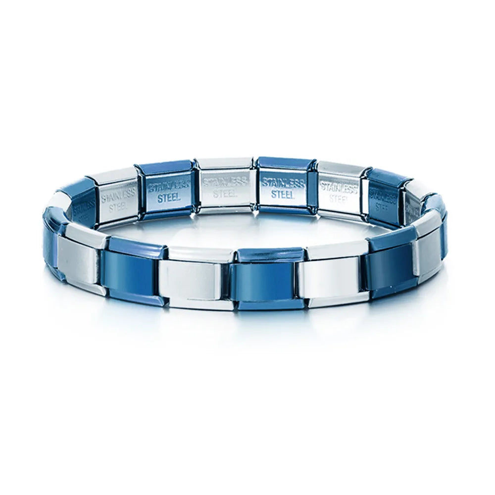 Trendy Square Italy Stainless Steel Bracelets For Women Men HipHop Metal Italian 18 Modules Bracelet Stretchable Jewelry