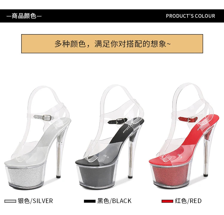 High Heel 17cm Model Show Night Club Fun Women Sandals Pole Dancing Shoes Sequined Platform Practice Performance Dancing Shoes