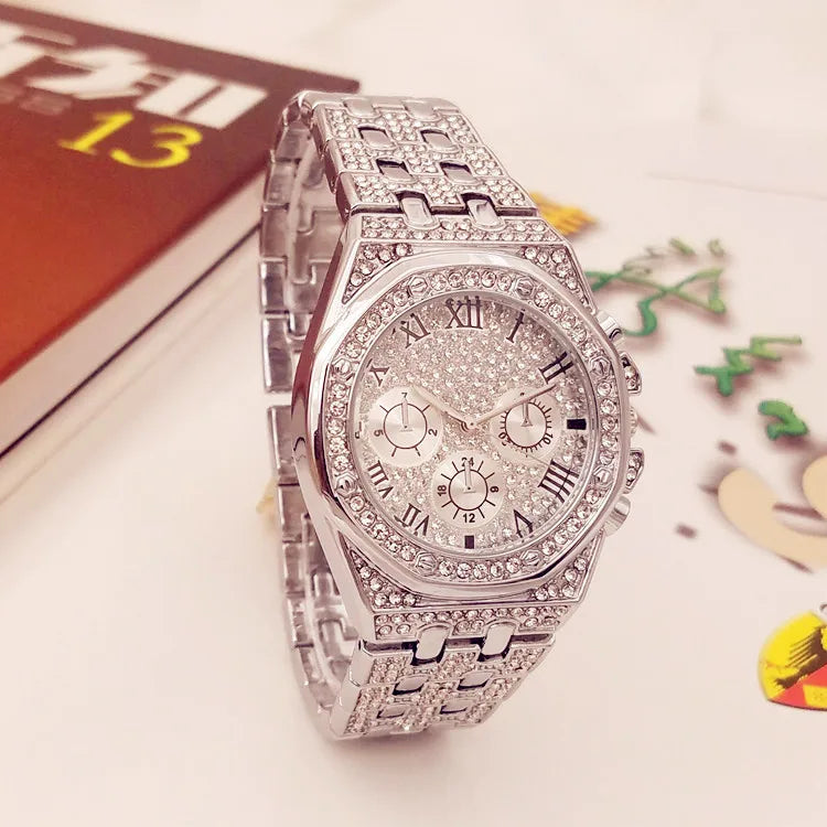 2022 Reloj Hombre Ice Out Watches Luxury Business Yellow Gold Watches Men Full Rhinestone Quartz Wristwatches Male Clock