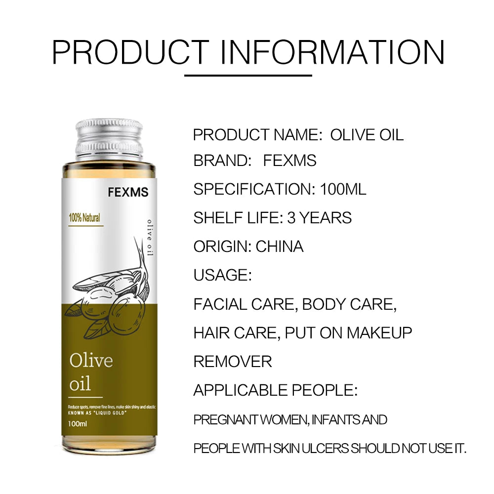 100% Natural Organic Olive Oil. Day Night Moisturizer for Skin Hair Care Face Cuticle Nail Care Natural Body Oils 100ml
