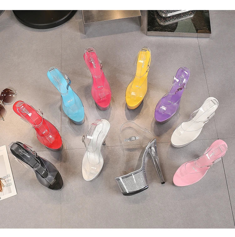 High Heel 17cm Model Show Night Club Fun Women Sandals Pole Dancing Shoes Sequined Platform Practice Performance Dancing Shoes