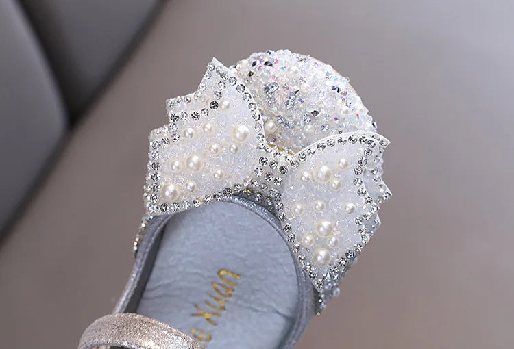 Autumn Girls Leather Shoes Princess Square Rhinestone Bow Single Shoes Fashion Children Performance Wedding Shoes G14