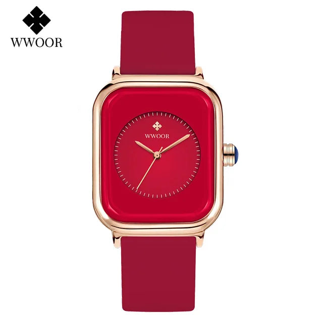 WWOOR Luxury Brand Red Square Watch For Women Quartz Watch Elegant Dress Ladies Wristwatch Simple Female Clock Relogio Feminino