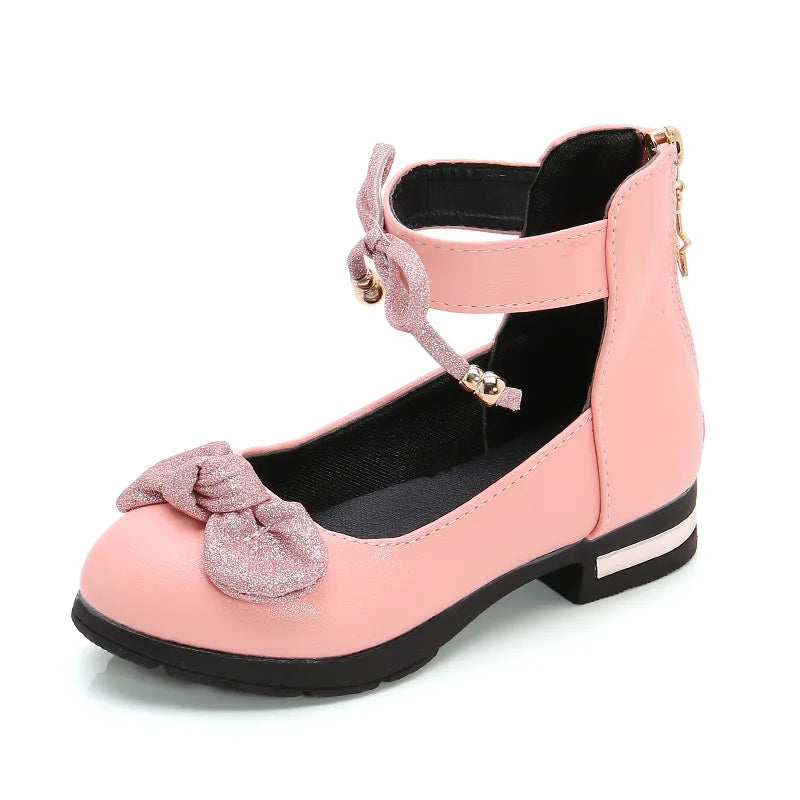 Children's Single Shoes New Girls Low-heeled Square Bow Princess Dance Shoes Student Performance Leather Shoes B122