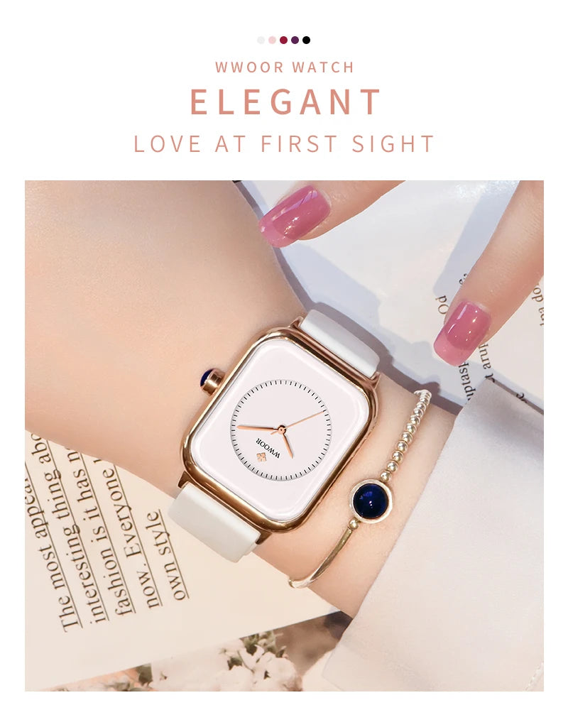 WWOOR Luxury Brand Red Square Watch For Women Quartz Watch Elegant Dress Ladies Wristwatch Simple Female Clock Relogio Feminino