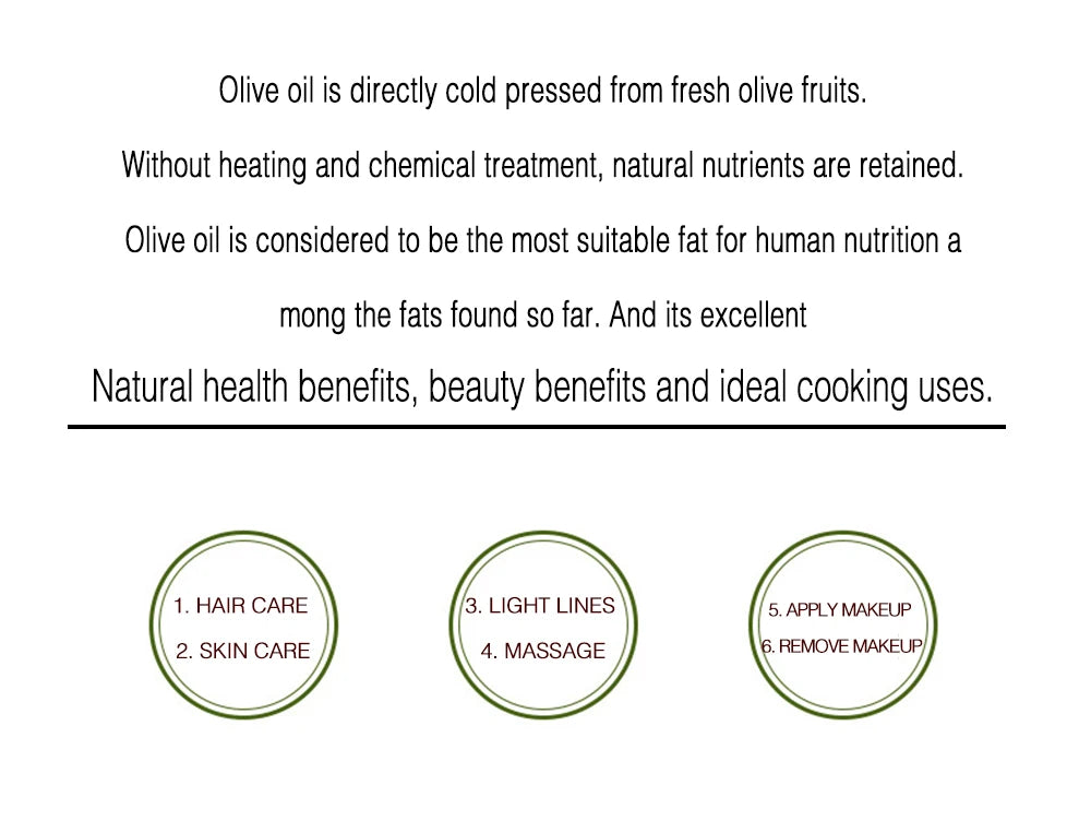 100% Natural Organic Olive Oil. Day Night Moisturizer for Skin Hair Care Face Cuticle Nail Care Natural Body Oils 100ml
