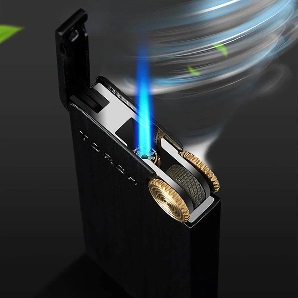 Windproof Torch Grinding Wheel Lighter Cigar Butane Lighter Spray Gun Portable Lighter Kitchen Outdoor Blue Flame