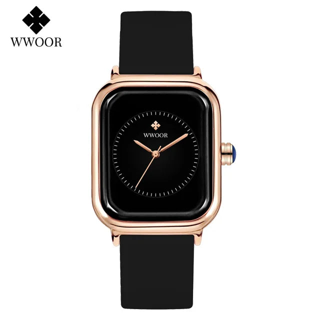 WWOOR Luxury Brand Red Square Watch For Women Quartz Watch Elegant Dress Ladies Wristwatch Simple Female Clock Relogio Feminino
