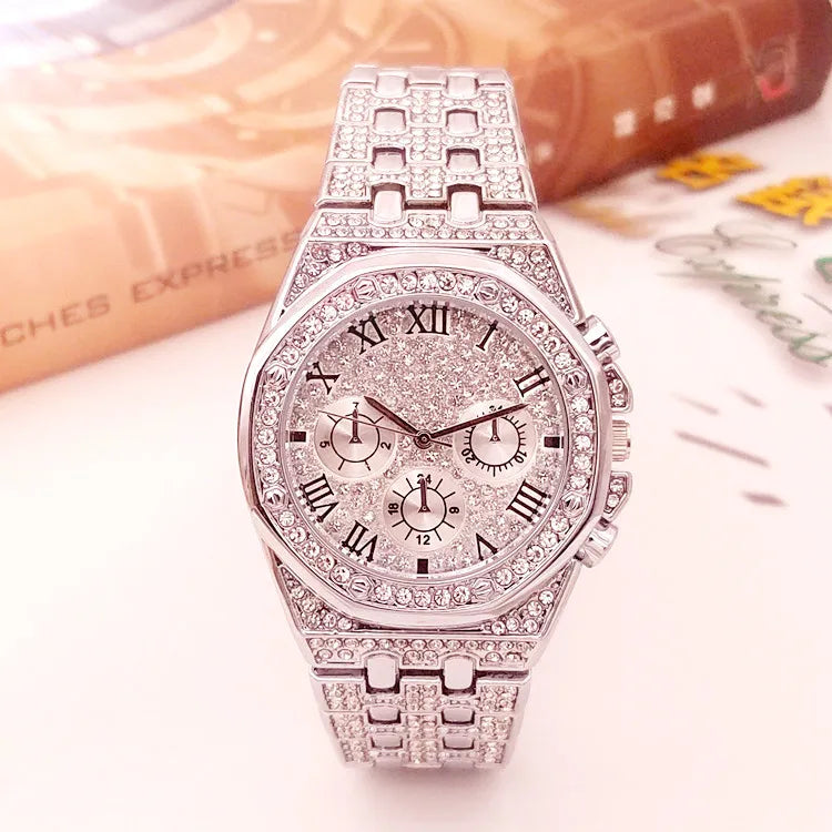 2022 Reloj Hombre Ice Out Watches Luxury Business Yellow Gold Watches Men Full Rhinestone Quartz Wristwatches Male Clock