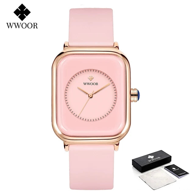 WWOOR Luxury Brand Red Square Watch For Women Quartz Watch Elegant Dress Ladies Wristwatch Simple Female Clock Relogio Feminino