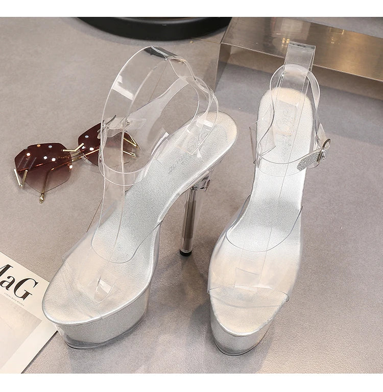 High Heel 17cm Model Show Night Club Fun Women Sandals Pole Dancing Shoes Sequined Platform Practice Performance Dancing Shoes