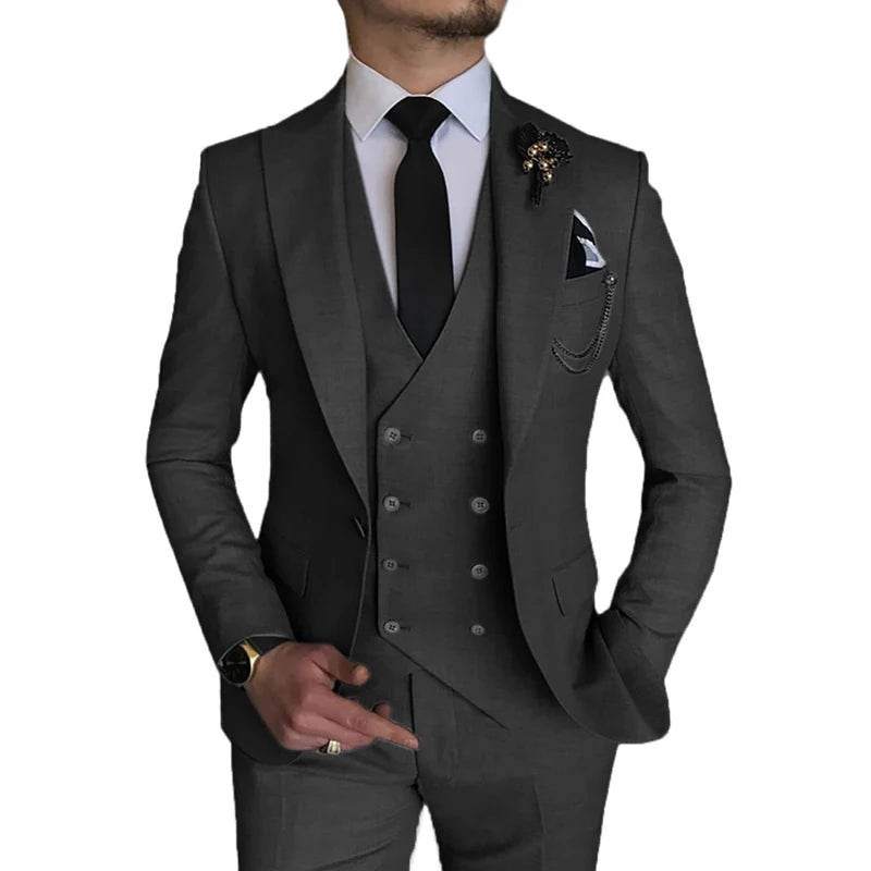 2022 Wedding Tuxedos Latest Groom Suit 3 Pieces Light Blue Groomsmen Formal Party Classic Men Suits