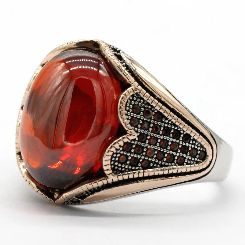 925 Silver Men's Ring Red Garnet Stone Vintage Handmade Turkish Ring for Women Rock Jewelry Christmas Gift for Women Gemstone