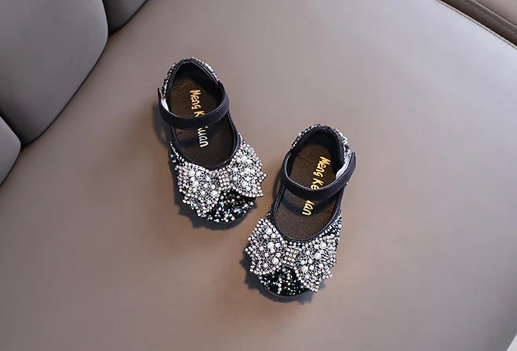 Autumn Girls Leather Shoes Princess Square Rhinestone Bow Single Shoes Fashion Children Performance Wedding Shoes G14
