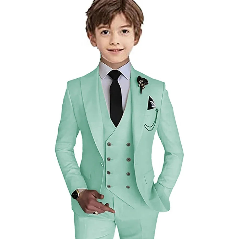 Boys 3 Piece Suit Jackets Single Breasted Vest Tuxedo Suits for Children 3-16 Years Old Colorful Kids Outfit Prom Party