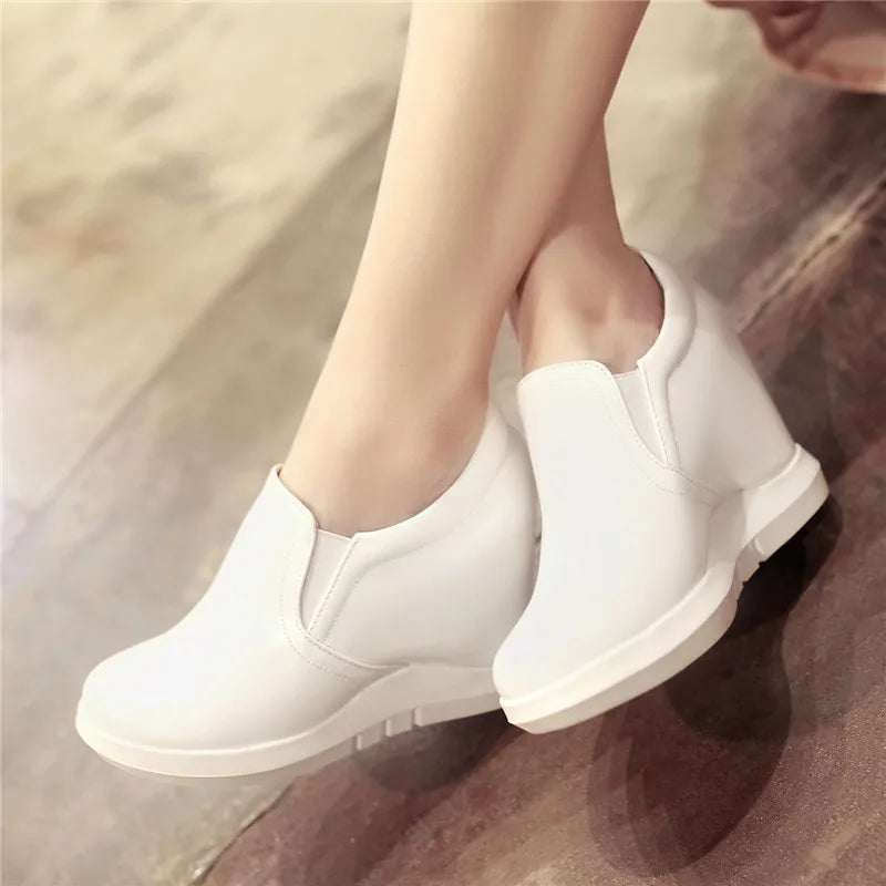 White Wedge Shoes Women Sneakers Spring Autumn Hidden Heels Ladies Loafers Shoes Casual Comfort Wedges Platform Female Shoes
