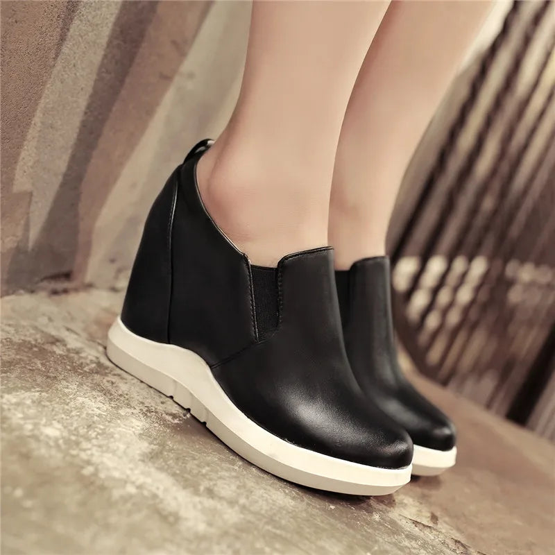 Hidden Platform Wedges Sneakers Women Spring Autumn Casual Shoes On Platform Comfort Wedge Heels Red White Sneaker Female