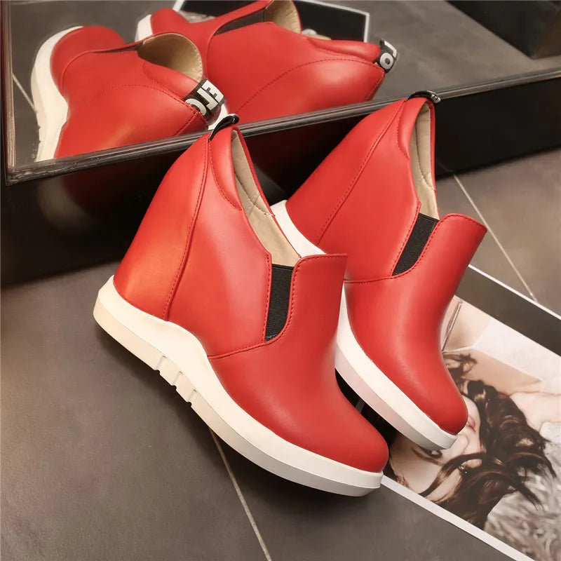 Hidden Platform Wedges Sneakers Women Spring Autumn Casual Shoes On Platform Comfort Wedge Heels Red White Sneaker Female
