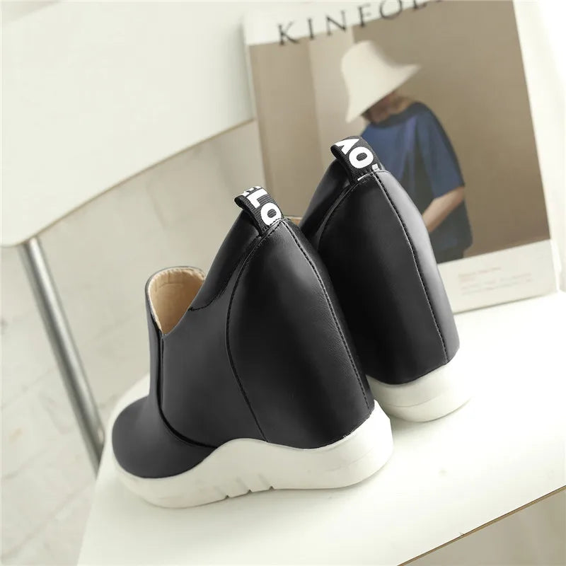 Hidden Platform Wedges Sneakers Women Spring Autumn Casual Shoes On Platform Comfort Wedge Heels Red White Sneaker Female