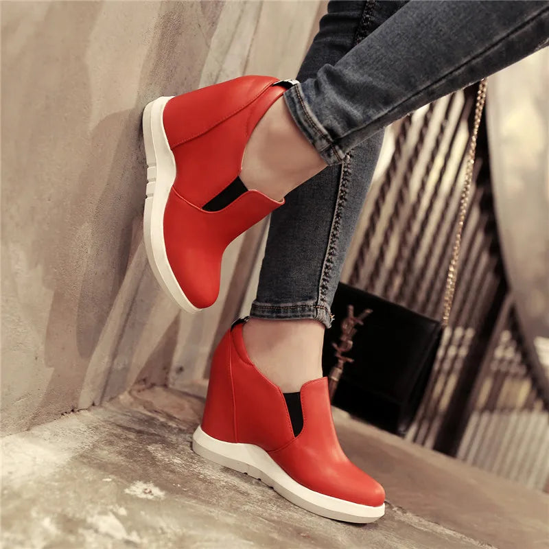 Hidden Platform Wedges Sneakers Women Spring Autumn Casual Shoes On Platform Comfort Wedge Heels Red White Sneaker Female