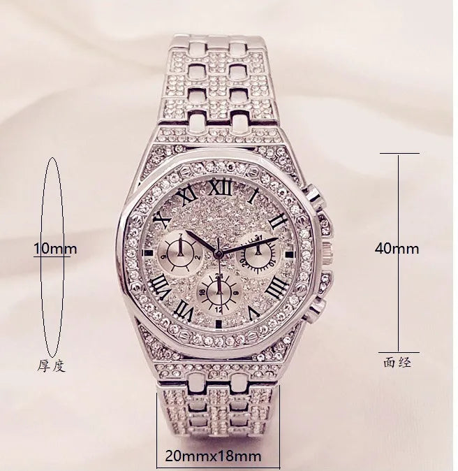 2022 Reloj Hombre Ice Out Watches Luxury Business Yellow Gold Watches Men Full Rhinestone Quartz Wristwatches Male Clock